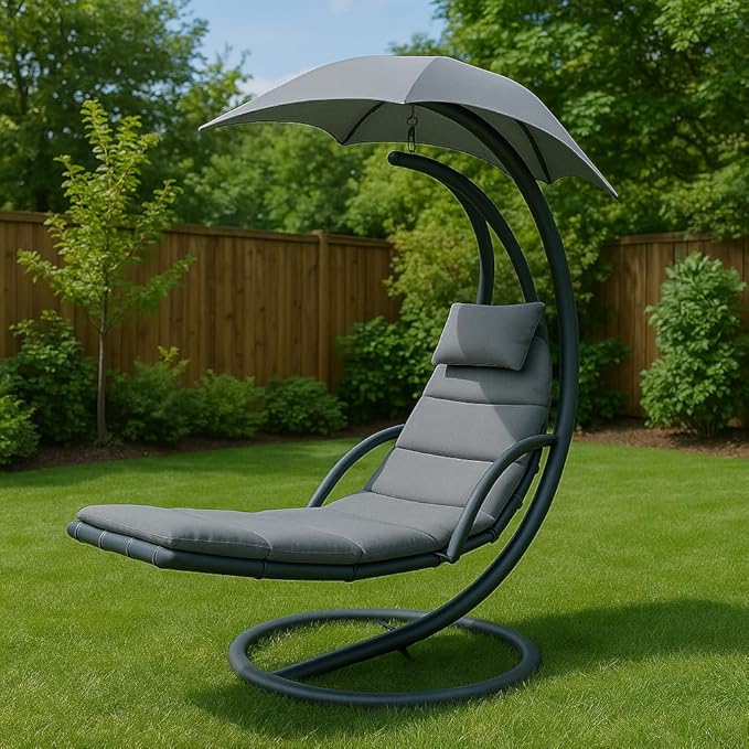 Weatherproof Replacement Cushion Pad and Umbrella for Hanging Lounge Chair Outdoor Chaise Hanging Hammock Chair - Long-Lasting, Fade-Resistant, Quick-Dry, Outdoor Lounge Replacement Set (Gray)