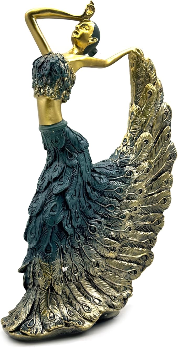 XINDAM Elegant Peacock Art Figurine Dancer Statue Decorative Home & Office Figurines Home Office Display Craft Living Room Decor Ornaments for Tabletop