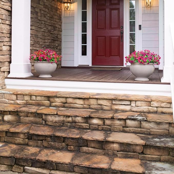 Artificial Flowers for Outdoor Indoor Garden Home Decoration, Faux Flower Daisy with Eucalyptus Leaves Fake Plants Greenery Boxwood Porch Patio, 12 Bundles (Rose Red)