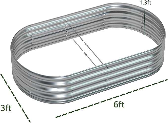 zizin Galvanized Raised Garden Bed Metal Oval Raised Garden Beds Outdoor Planter Box for Vegetables (6x3x1.3FT, Silver)