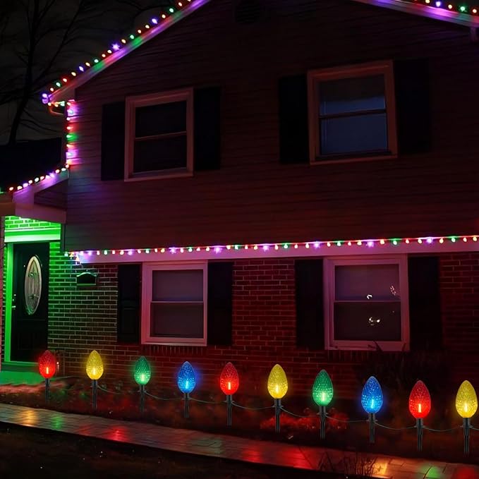 2 Pack Jumbo C9 Christmas Pathway String Lights Outdoor, Total 14 Feet Christmas Walkway Lights Waterproof with 8 LED C9 Jumbo Multicolor Bulbs UL Listed for Holiday Outside Yard Garden Lawn Decor