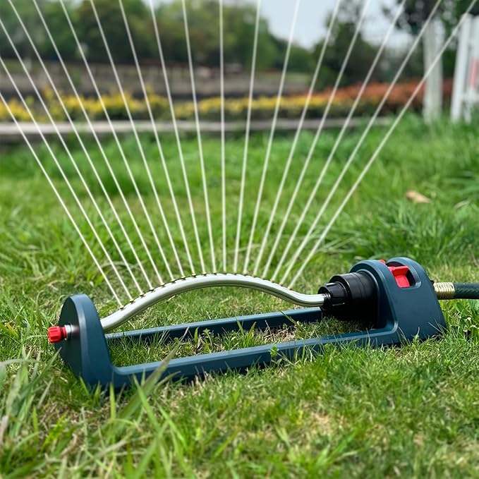 Lawn Sprinkler, 18 Brass Nozzles Garden Water Oscillating Sprinkler for Yard Covers up to 3,600 sq.ft, Heavy Weight Base, Built-in Spray Jet Cleaning Needle