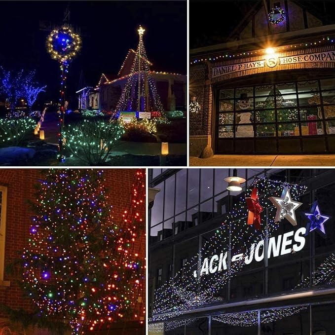 weillsnow 66 FT 200 LED Christmas Lights, Plug in Connectable Green Wire Fairy Lights with 8 Twinkle Modes, Outdoor Waterproof Christmas Lights for Garden Patio Wedding Decorations (Multicolored)