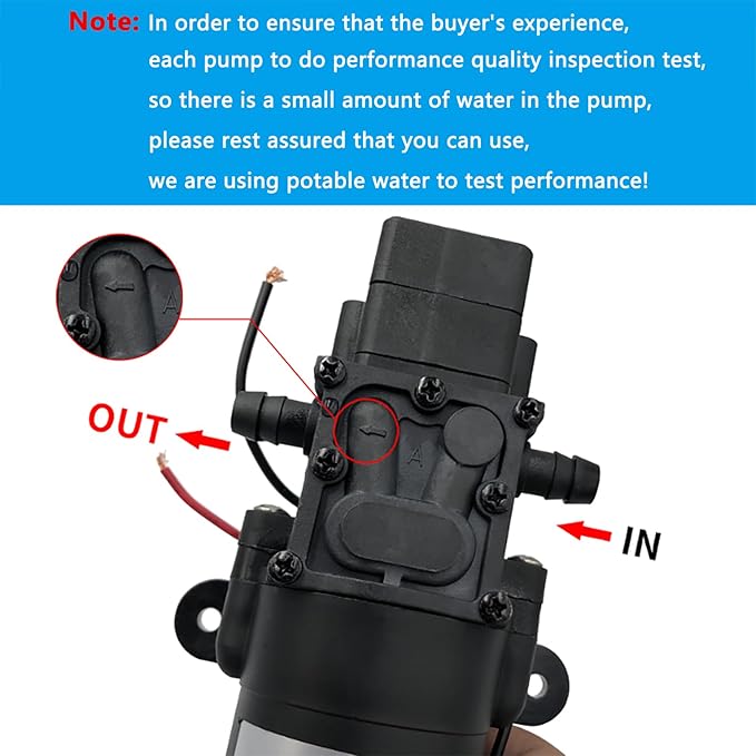DC 12V Diaphragm Pump, Self-Priming Sprayer Pump, 1.2 GPM 87 PSI Pressure Switch Adjustable water pump, With 2 hose clamps, for RV Camping Shower Garden Irrigation