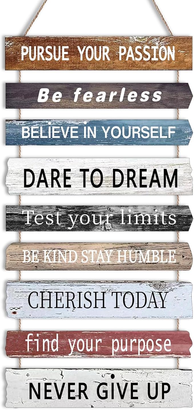 Joyhawk Motivational Wall Art Decor with Positive Quotes, Inspirational Wall Art Room Decor for Teen Girls Women, Rustic Wall Hanging Plaque Sign for Home Office Living Room Bathroom - 12x24 inch
