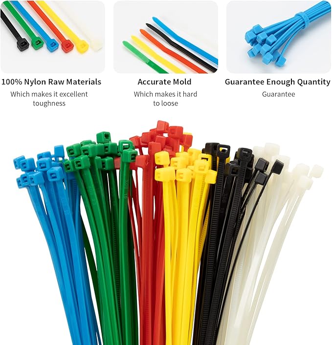 XINGO Cable Zip Ties (120 Pack), 40 Lbs Tensile Strength-Heavy Duty,Self-Locking Nylon Plastic Wire Ties in Assorted Sizes and Colors for indoor and outdoor(8 Inch, Colorful)