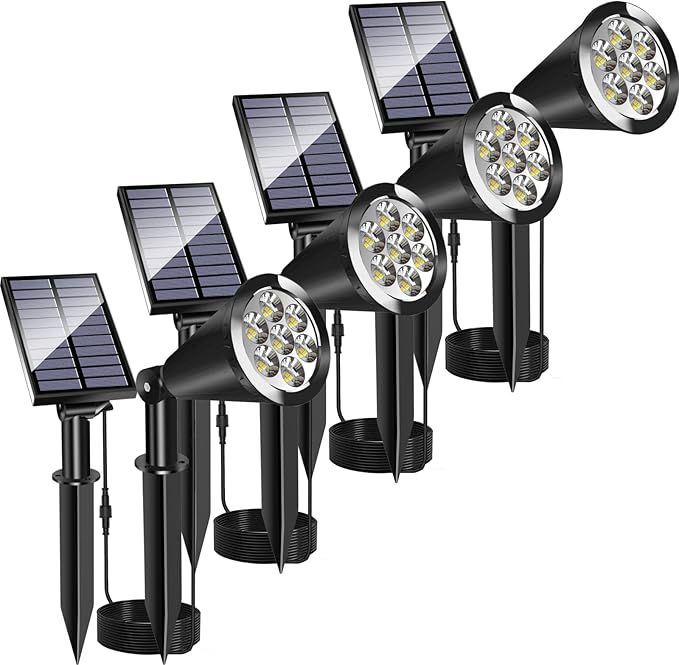 MEIHONG Solar Spot Light Outdoor, Waterproof LED Landscape Lights Dusk to Dawn, 2-in-1 Solar Spotlight Solar Powered Accent Lights for Garden Porch Walkway Patio (4 Pack)