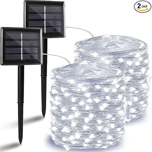 Solar String Lights Outdoor, 2-Pack Each 72FT 200 LED Solar Christmas Twinkle Lights Outside Waterproof Copper Wire with 8 Modes Solar Fairy Lights for Garden Tree Birthday Christmas Decor(Cool White)