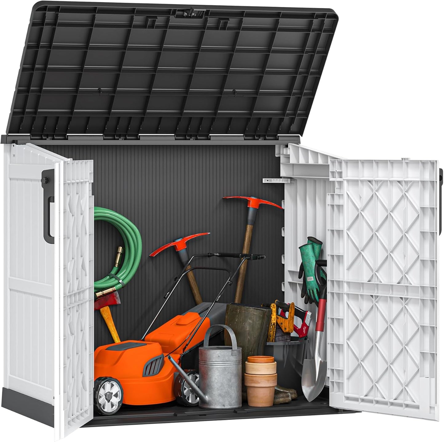 NUNU LAB Outdoor Storage Cabinet 36 Cu.Ft Garden Storage Shed Waterproof Lockable for Garden Hoses, Generator, and Lawn Mower