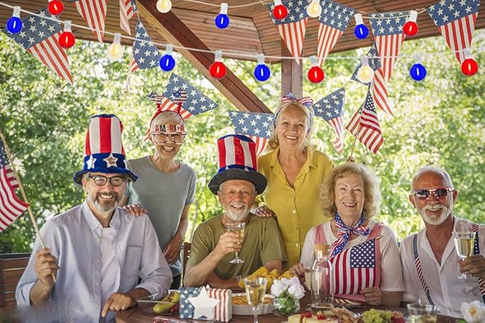 25Ft Independence Day LED String Lights, Waterproof Patio Light with 25 G40 LED Clear/Red/Blue Bulbs, Connectable Hanging Independence Day String Lights for Indoor Outdoor Garden Backyard Porch