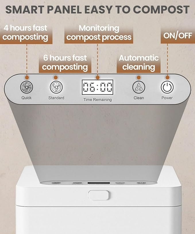 3L Electric Composter for Home, Kitchen Compost Bin for Countertop, Odorless/Auto-Clean/LED Display, One-Touch Composting to Handle Daily Household Food Waste.