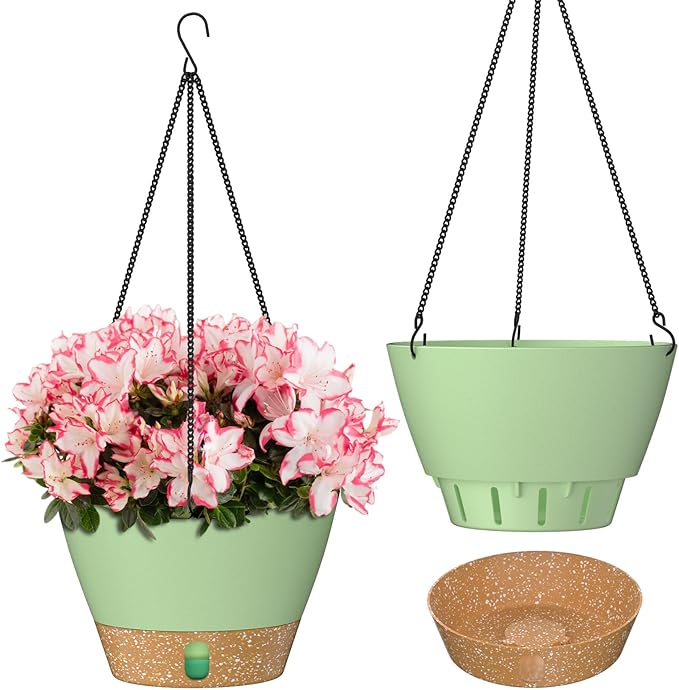 ZMTECH Hanging Planters for Indoor Plants Set of 2 Self Watering Hanging Pots Hanging Baskets Hanging Flower Pots for Outdoor Hanging Plants(8 Inch, Green)