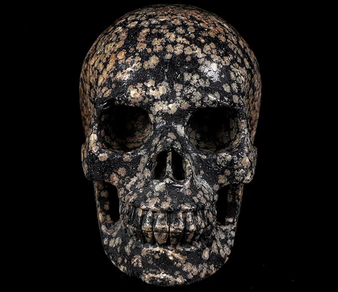 Skullis 5.0" Snowflake Obsidian Carved Crystal Skull, Hand Carved Gemstone Fine Art Sculpture, Reiki Healing Stone Statue.1397 Z8