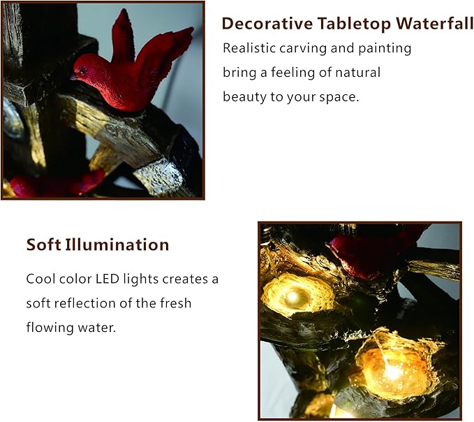Decorative Garden Birdhouse Three Tier Water Fountain Outdoor with LED Lights and Water Wheel