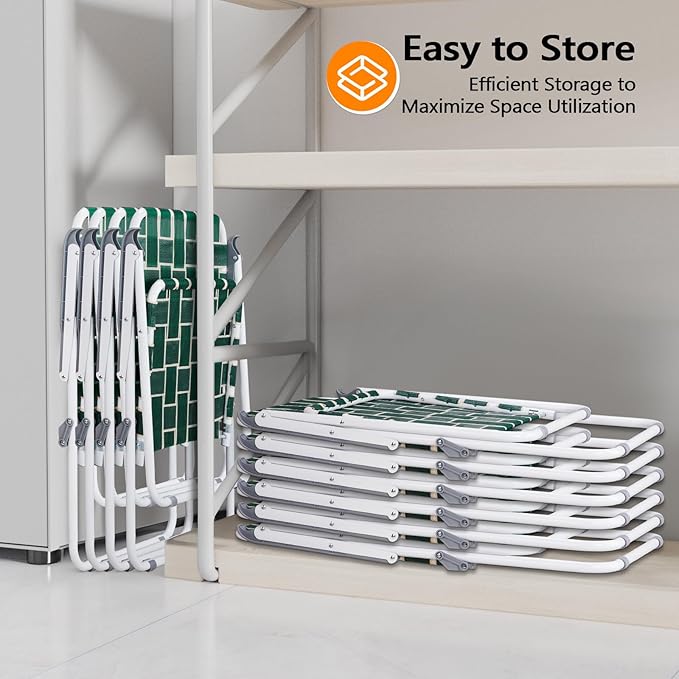 VINGLI Patio Lawn Webbed Folding Chairs Outdoor Beach Portable Camping Chair for Yard, Garden (2, Dark Green, Oversized)