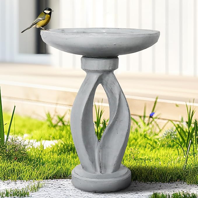 SKYFIRE 21.8" Tall Outdoor Bird Bath for Garden -Concrete Modern Freestanding Patio Birdbath, Decoration Yard Statue for Garden, Patio, Lawn -16”Dia X 21.8”H Contemporary Birdbaths with Pedestal