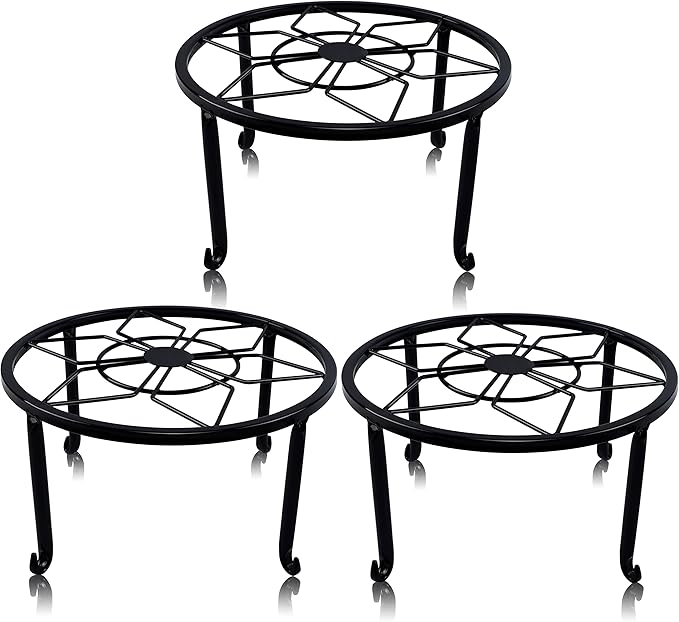 yosager 3 Pack Metal Plant Stands for Flower Pot, Heavy Duty Black Iron Potted Stand Holder, Indoor Outdoor Rustproof Metal Planter Container Round Supports Display Rack for Home & Garden Decor