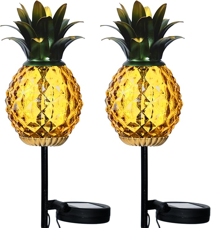 Solar Outdoor Lights Waterproof Garden Solar Pineapple Stakes Lights Lantern Decor Gift Tropical, 2 Packs