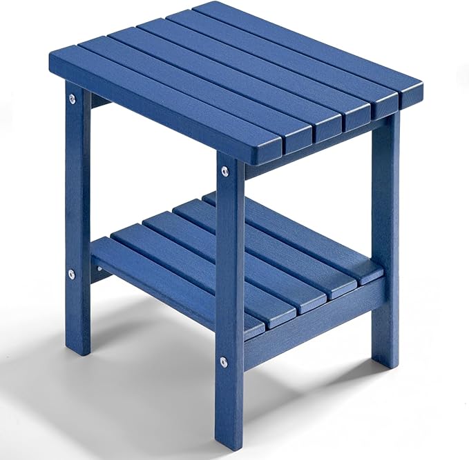 PASAMIC 2-Tier Adirondack Square Side Table, 17" HDPE Outdoor Side Tables, Weather Resistant End Table for Patio, Backyard, Pool, Indoor Companion, Beach, Easy Maintenance (Navy Blue)