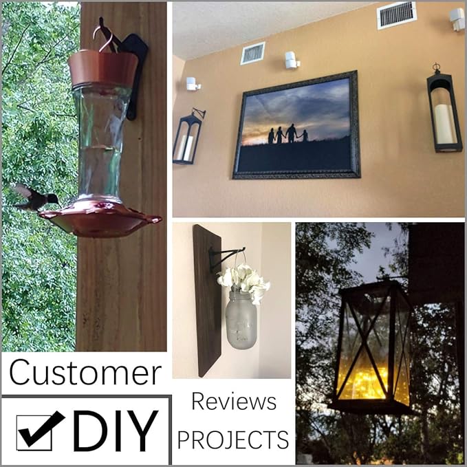 2 Piece 6" Outdoor Indoor Decorative Small Planter Lantern Hooks for Wall Hanging Windchime Hummingbird Feeder Hangers, Black