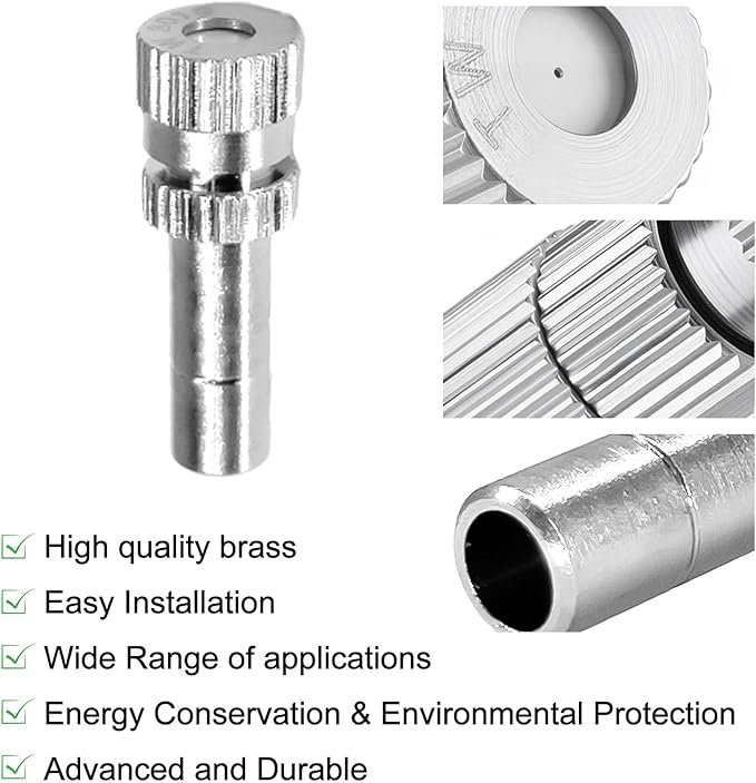 24 Pcs Misting Nozzles, Brass Misting Nozzles High Pressure Anti Drip Cleanable 0.012" / 0.3mm Orific for Outdoor Cooling System