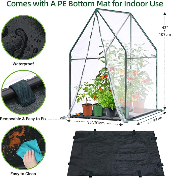 Mini Greenhouse for Indoor Outdoor: Ohuhu Portable Green House with Waterproof Pad for Small Plants Nursery Germination, 36"x36"x58.5" Heavy-Duty PVC Cover Tent Humidity Dome Seedling Accessory