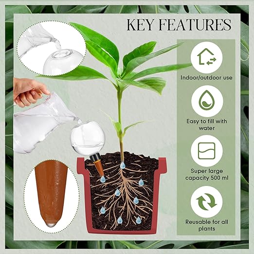 Domensi 4 Pcs Watering Globes Automatic Plastic Self Watering Planter Insert Waterer Watering Bulbs 17 oz for Indoor Plants Drip Irrigation Plant Watering Devices with Slow Release Control for Garden