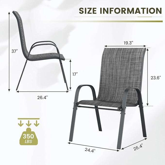 UDPATIO Patio Chairs Set of 4, Stackable Outdoor Dining Chairs with High Back, Breathable Textilene Fabric Outdoor Chair All Weather, 350LBS Capacity for Garden, Backyard (Dark Grey)