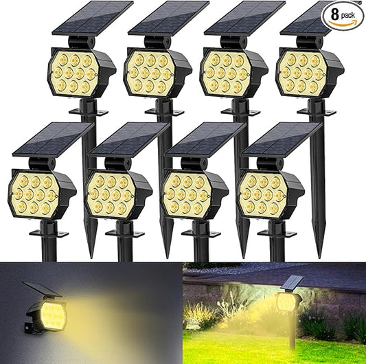 Solar Spot Lights Outdoor, [8 Pack/50LED] Solar Lights Outdoor Waterproof IP67, Dusk-to-Dawn 3 Lighting Modes Adjustable Landscape Spotlight for Garden, Yard, Pathway