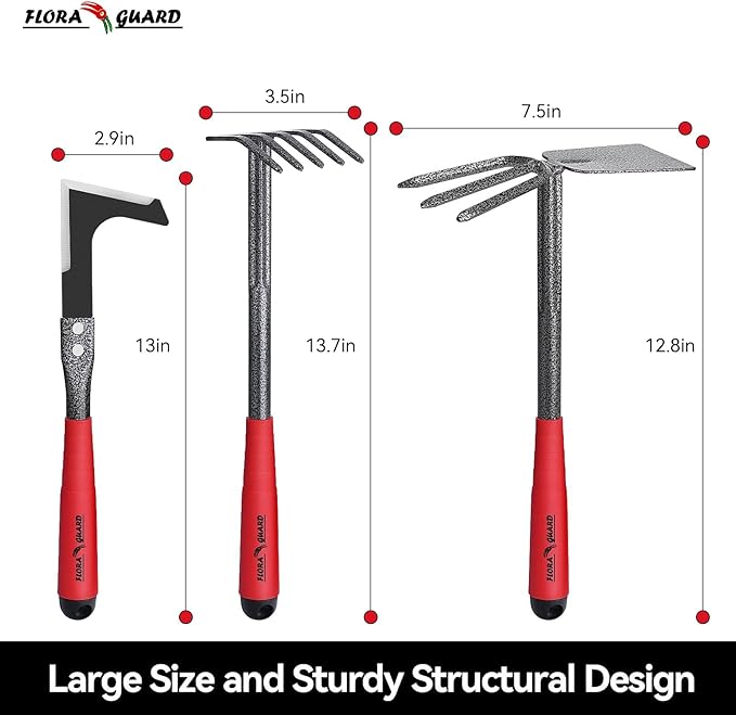 FLORA GUARD Garden Tool Set， 6 Piece Heavy Duty, Large Size Gardening Hand Tools, Sturdy & Durable, Classic Utility Gardening Gift for Men and Women