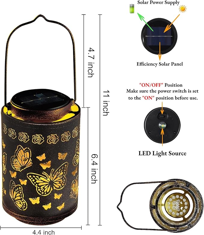 Solar Lanterns Outdoor Waterproof Butterfly Metal Garden Lights, Hanging Decor for Patio, Yard, Fence, Porch, Pathway, Gifts for Women, Mom, Grandma, Unique Mother’s Day
