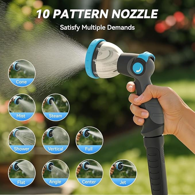 Retractable Garden Hose Reel 100 ft x 5/8 in, Heavy Duty Hose Reel Wall Mount with Any Length Lock, Auto Rewind System, 180° Swivel Bracket, 10-Pattern Garden Hose Nozzle, Dark Grey