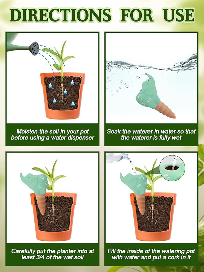 Kalolary 4Pcs Plant Watering Globes, Elephant Shape Self Watering Spikes Terracotta Drip Water Stakes Irrigation Watering Bulbs for Pot, Indoor, Outdoor, Vacation