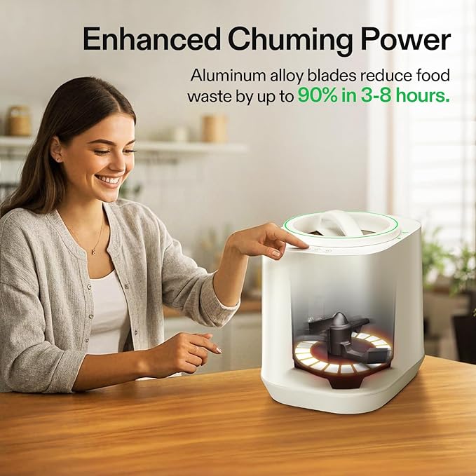 VIVOSUN 4L Electric Composter for Kitchen Indoor, Smart Compost Machine for Countertop, Odorless/Auto-Cleaning/3 Modes/Intelligent LED Display, Mill Composter Kitchen Bin Food Recycler, White