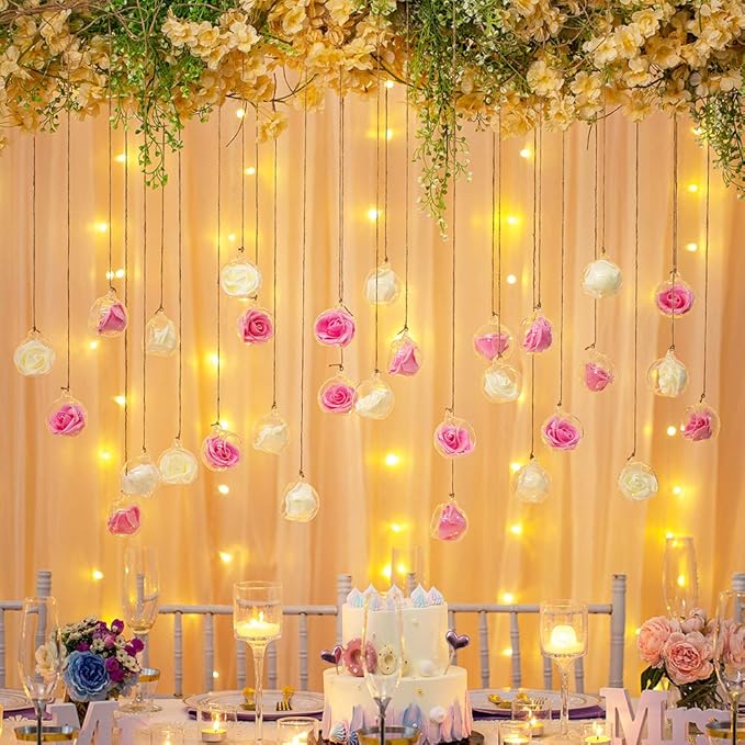 Sziqiqi Hanging Glass Globes Orbs Tea Light Candle Holders fillable with Trinkets for Wedding Ornaments, Wedding Birthday Christmas Party Centerpiece Accessory 2.36inch 30pcs +6 Extra