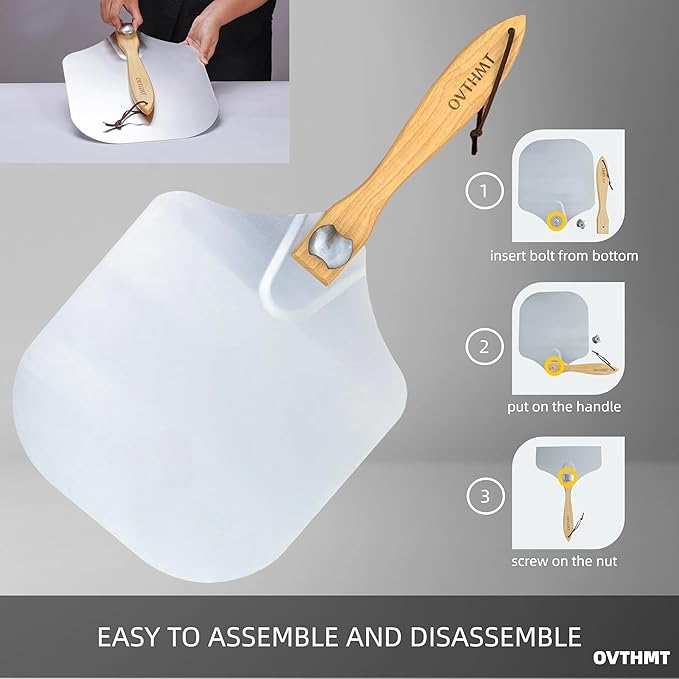 Pizza Peel 14 inch, Aluminum Pizza Paddle 14 x 16 inch with Foldable Wood Handle, Pizza Turning Peel, Pizza Spatula For Oven, Bread, Pastry, Dough, Cake, Pizza Spatula Paddle, Metal Pizza Peel