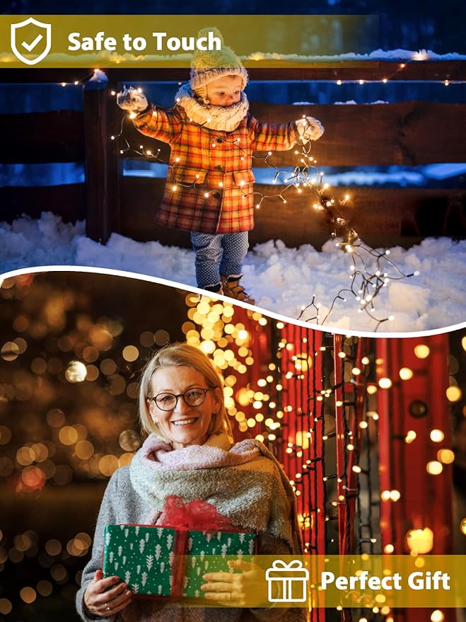 6 Pack 600 LED Solar String Lights for Outside, Solar Christmas Lights Outdoor Waterproof, Green Wire Twinkle Light with 8 Lighting Modes for Xmas Tree Wedding Party Garden Decorations (Warm White)