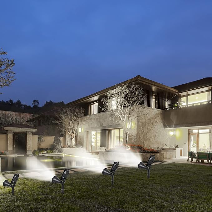 T-SUN Solar Spotlights, Waterproof Outdoor Solar Landscape Spot Lights Auto ON/Off Adjustable Solar Garden Lights LED Wall Lights for Patio, Driveway, Yard, Pool Area (White-2Pack)