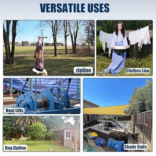 1/4" Wire Rope Kit, 50ft Stainless Steel Cable with 4Pcs 1/4 Turnbuckle, Clamp & Thimble, 7x19 Strands Heavy Duty Metal Cable,1400 lbs Load Limit, Turnbuckles for Cables Wire, Zipline