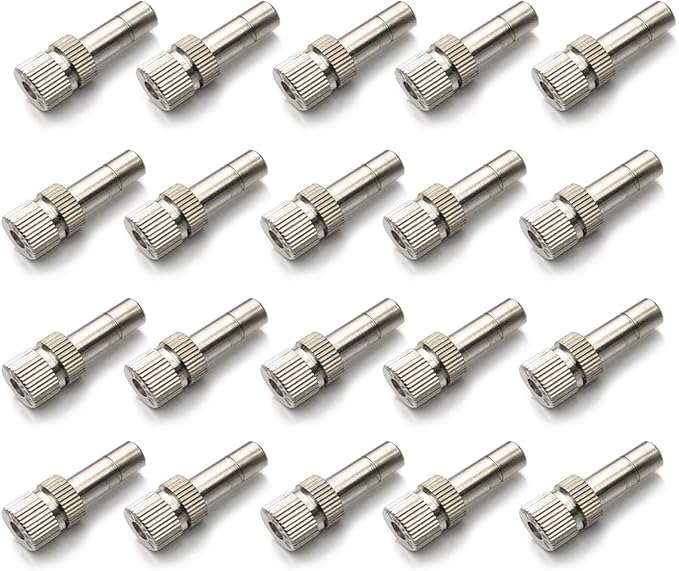 20pcs Brass Mister Nozzles, 6mm Misting Nozzles for Outdoor Cooling System, Landscaping, Air Humidification, Greenhouse Irrigation (without Filter, 0.008"/0.2mm Orifice)
