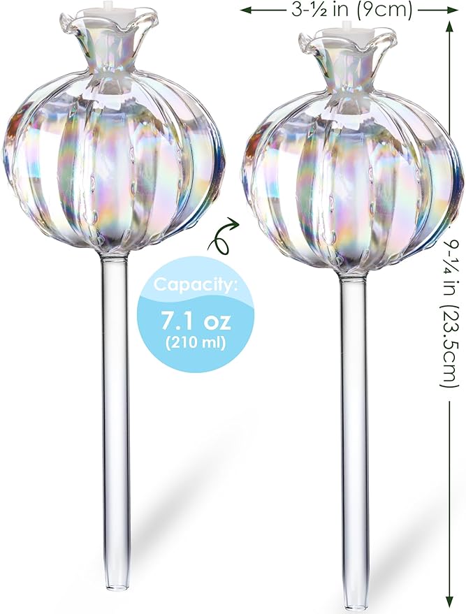 NiHome Large Plant Watering Globes 2-Pack, Iridescent Glass Cactus Self Watering Globe, Glass Waterer for Potted Plants - 4.7OZ/140 ML Capacity Automatic Irrigation System, Adorable Gardening Gift