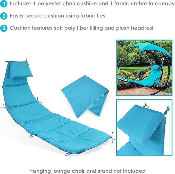 Weatherproof Replacement Cushion Pad and Umbrella for Hanging Lounge Chair Outdoor Chaise Hanging Hammock Chair - Long-Lasting, Fade-Resistant, Quick-Dry, Outdoor Lounge Replacement Set (Light Blue)
