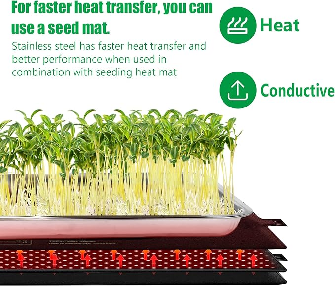 5 Pack Large Stainless Steel Seedling Trays, Heavy Duty Metal Water Catch Trays for Nursery Pots-Transplant, Seed Germination & Propagation Flats (17.5 inch×13.56 inch, 1.18" Height)