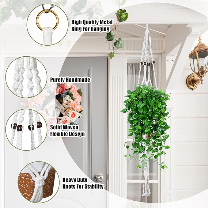 Hoteam 12 Pcs Macrame Plant Hangers Macrame Hanging Planters for Indoor Plants Handmade Boho Hanging Baskets Flower Pots Holder for Outdoor Home Wall Decor