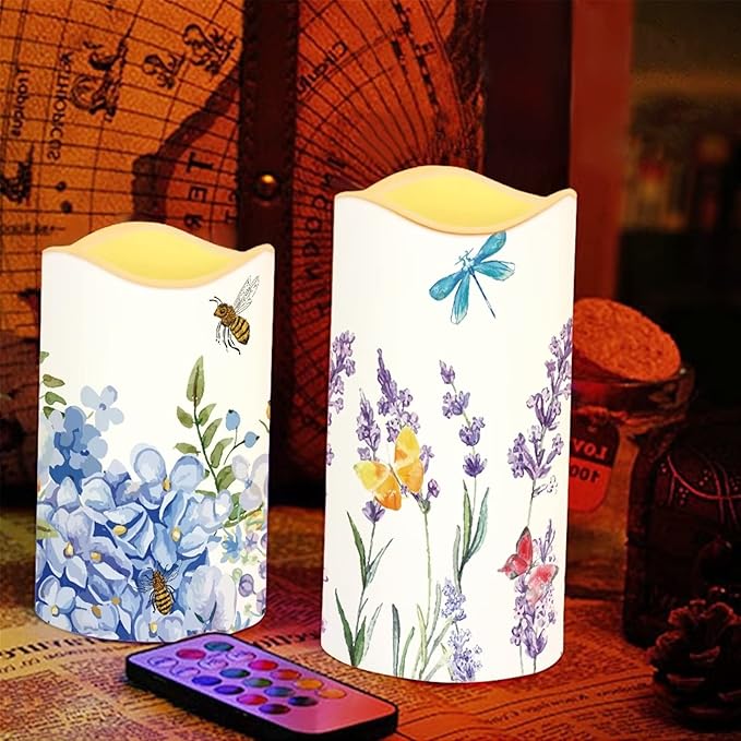 Ystardream Lavender Orchid LED Flameless Candles with Remote and Timer, Battery Operated Flickering for Festival Wedding Home Party Decor 4pcs