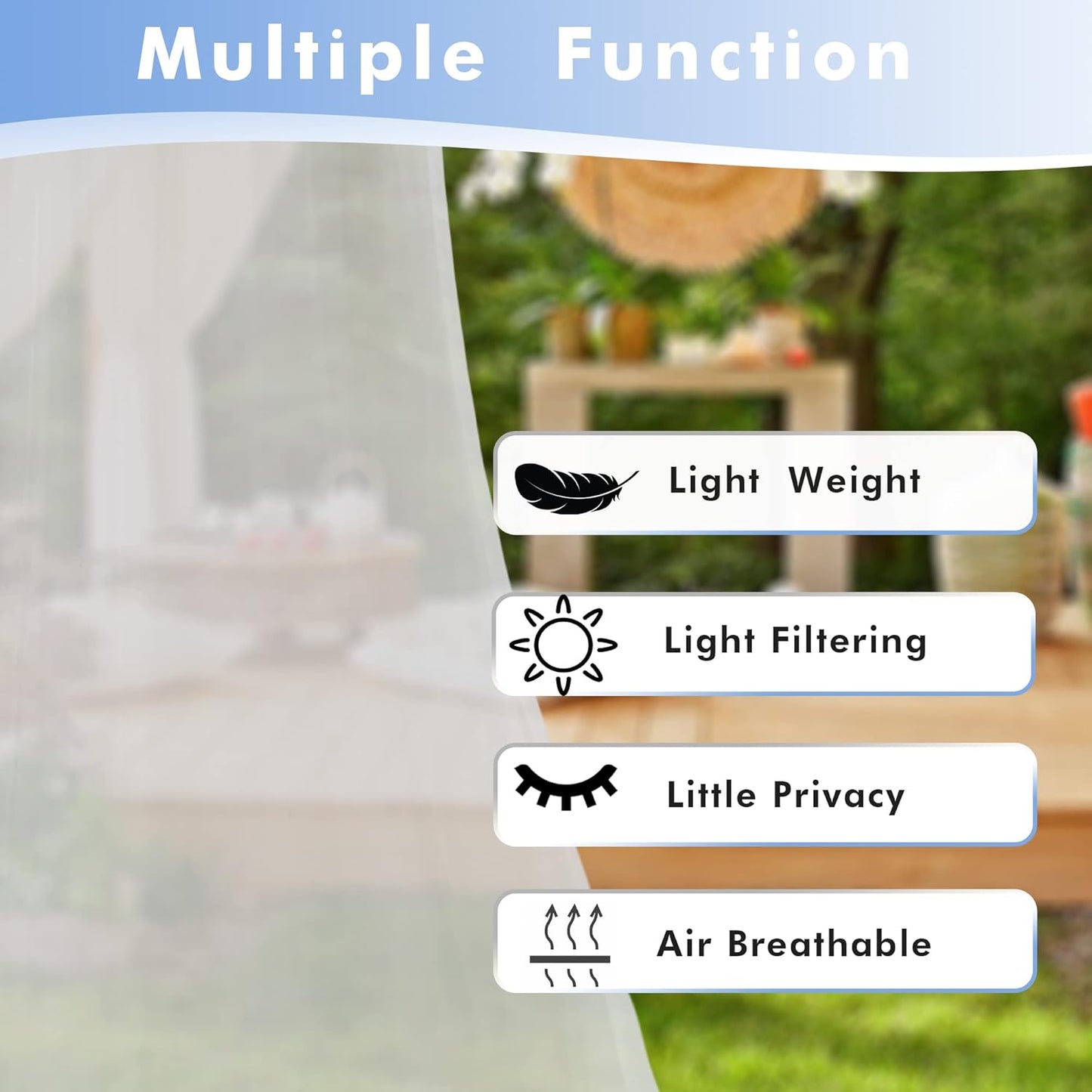 HolidayIdeas Beige Outdoor Sheer Curtains for Patio Waterproof, 4 Panels - 100 x 108 Inch - Extra Wide Voile Outside Curtains Light Filtering Grommet Drapes for Front Porch, Gazebo, Pergola, Backyard