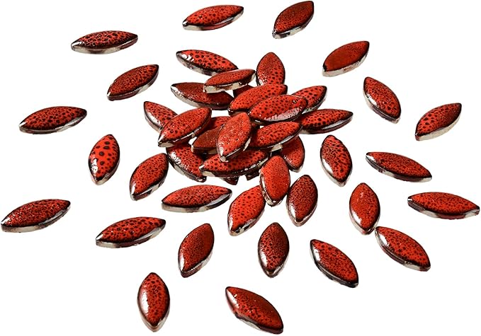 Red Petal Ceramic Tiles Mosaic Tiles, Bulk Ceramic Mosaic Pieces Stepping Stone Crafts Making Supplies for Home Outdoor Floor Vase Tabletop Decoration - 70pcs