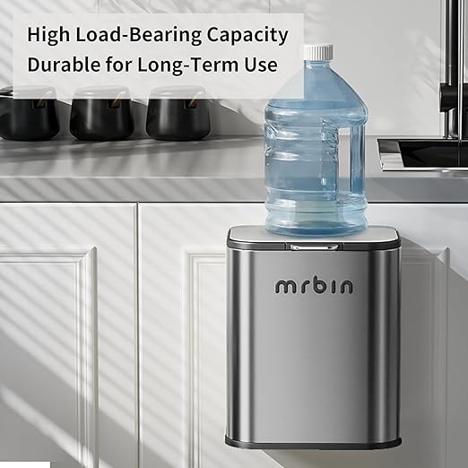 MRBIN Kitchen Stainless Steel Compost Bin with Lid Countertop, 6l / 1.6gal Small Indoor Hanging Trash Can for Cabinet Door, Small Under Sink Food Scraps Garbage Pail, Eclipse-Grey