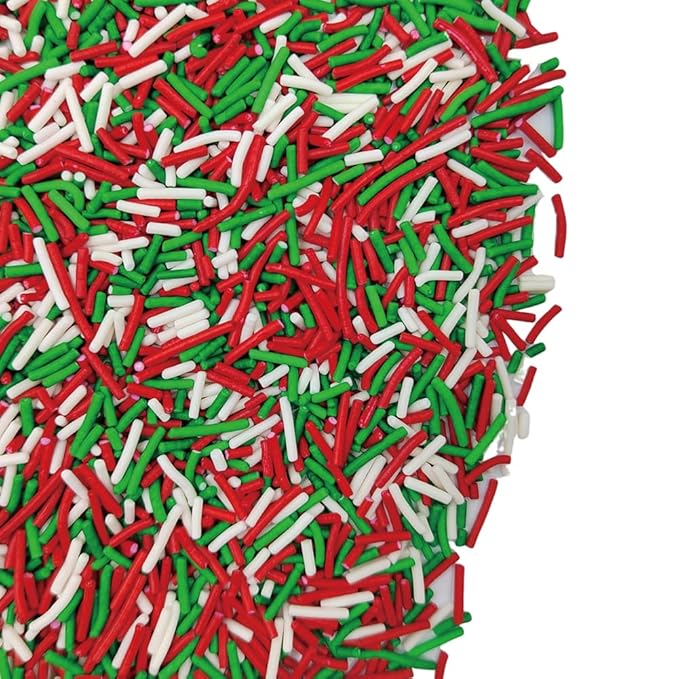 Homankit Christmas Sprinkles for Cake Decorating, Red Green and White Jimmy Sprinkles, Edible Jimmies Sprinkle for Cupcake Toppers Baking Cookie Ice Cream Dount Dessert Decoration