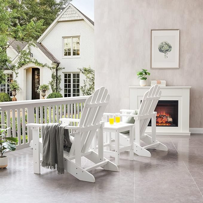 Psilvam Classic Adirondack Chair, Standard-Sized Poly Lumber Fire Pit Chair, 350Lbs Support Weather Resistant Patio Chairs for Garden, Party, Beach(White)